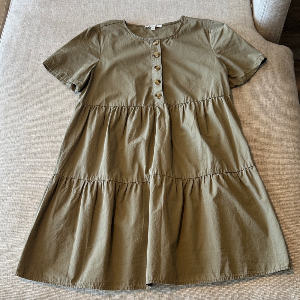 Madewell Tiered Button-Front Dress - Olive Green